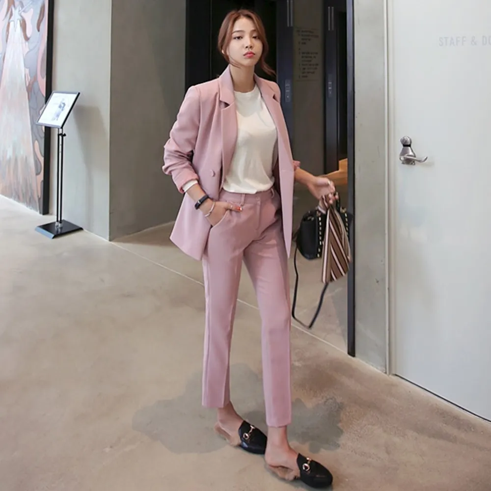 女西裝外套九分褲兩件套-春夏經典純色韓版女套裝2色73xs32【巴黎精品】 歷史價格詳細信息