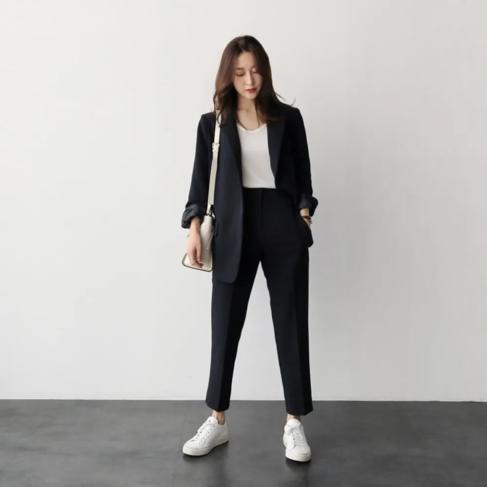 女西裝外套九分褲兩件套-春夏經典純色韓版女套裝2色73xs32【巴黎精品】 歷史價格詳細信息