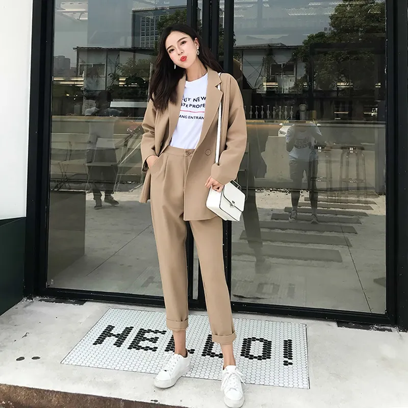 女西裝外套九分褲兩件套-春夏經典純色韓版女套裝2色73xs32【巴黎精品】 歷史價格詳細信息