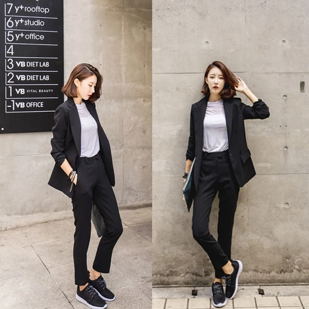 女西裝外套九分褲兩件套-春夏經典純色韓版女套裝2色73xs32【巴黎精品】 歷史價格詳細信息