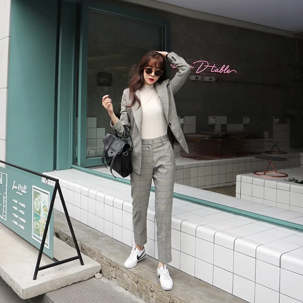 女西裝外套九分褲兩件套-春夏經典純色韓版女套裝2色73xs32【巴黎精品】 歷史價格詳細信息