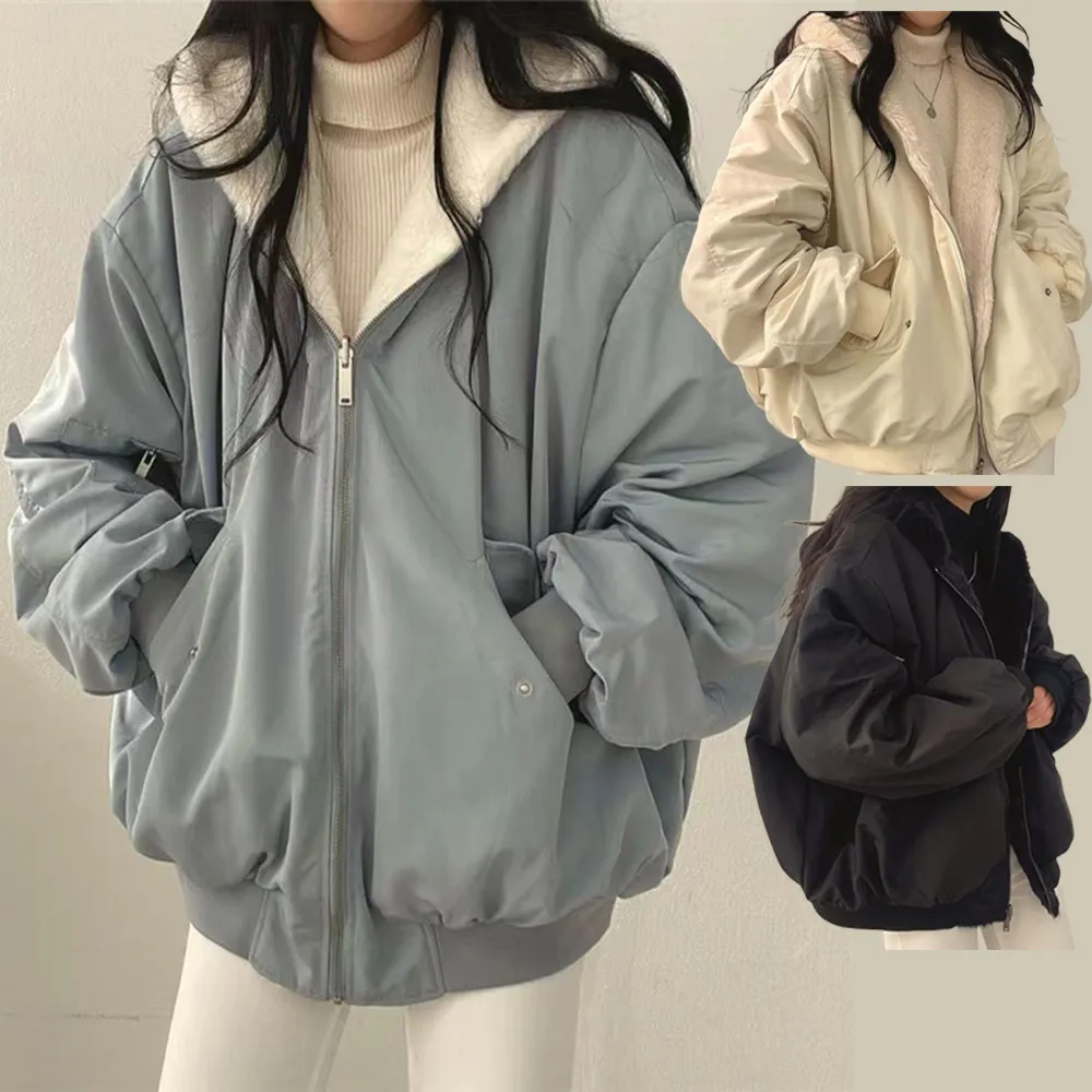 兩面穿加絨時尚女秋冬外套 寬松保暖韓版夾克外套 顯瘦百搭女生外套 厚棉襖女士外套 面包服羽絨棉服女生上衣 歷史價格詳細信息