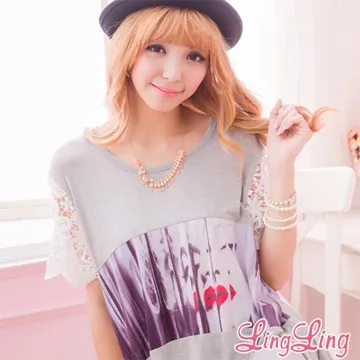 lingling中大尺碼 A1372-06簡約時尚-塗鴉GREEN印字T恤(百搭灰) 歷史價格詳細信息