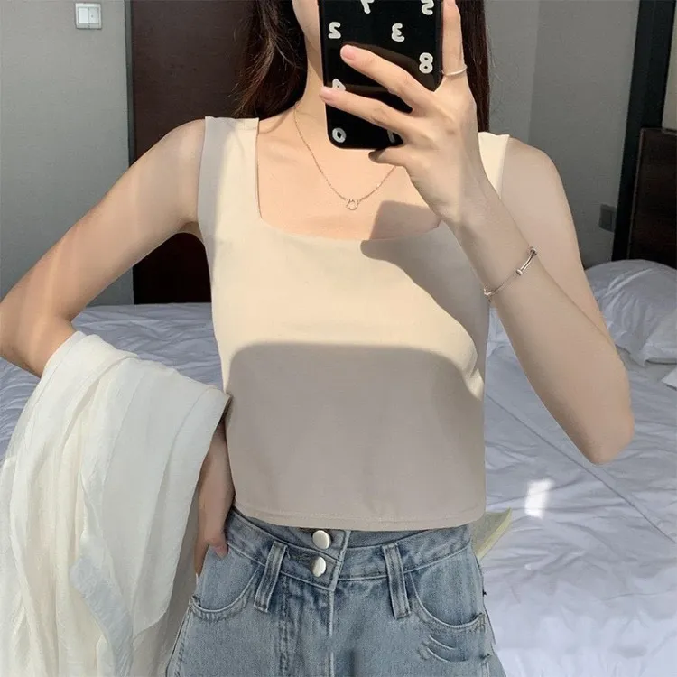 小可愛 遮副乳寬肩吊帶背心 韓國U領低胸性感大碼T恤 夏季女生防走光新款螺紋棉質修身顯瘦百搭打底衫正韓上衣 辣妹內搭無袖 歷史價格詳細信息