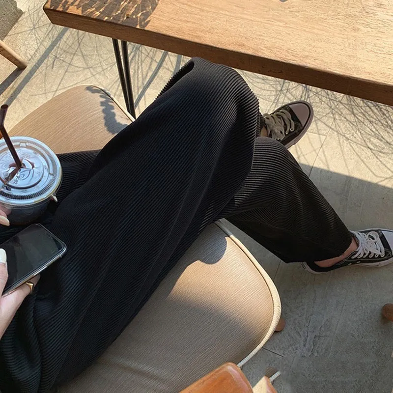 超顯瘦垂墜感百褶闊腿褲 涼感遮肉顯腿長寬褲 顏色尺寸可挑選 黑色款 價格比較,價格查詢,歷史價格詳細信息