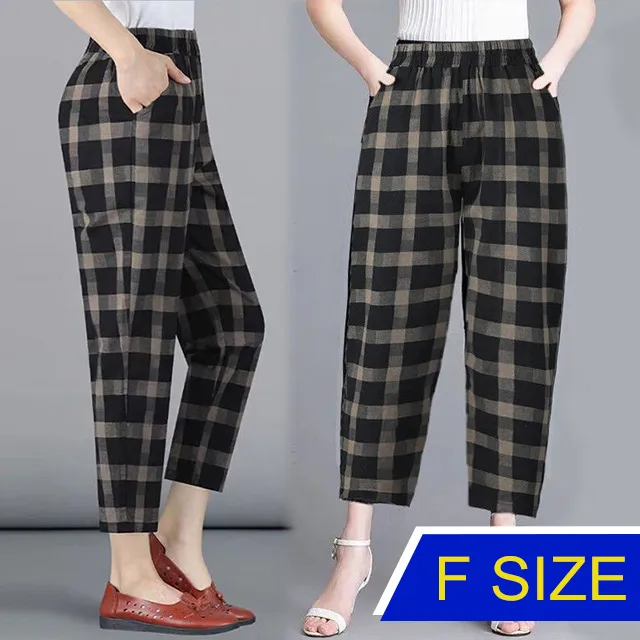 【韓國K.W.】KD2979休閒居家英倫格紋修飾臀圍褲(棉麻褲/寬褲/女褲/長褲/九分褲) 歷史價格詳細信息