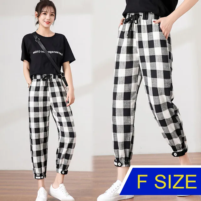 【韓國K.W.】KD2979休閒居家英倫格紋修飾臀圍褲(棉麻褲/寬褲/女褲/長褲/九分褲) 歷史價格詳細信息