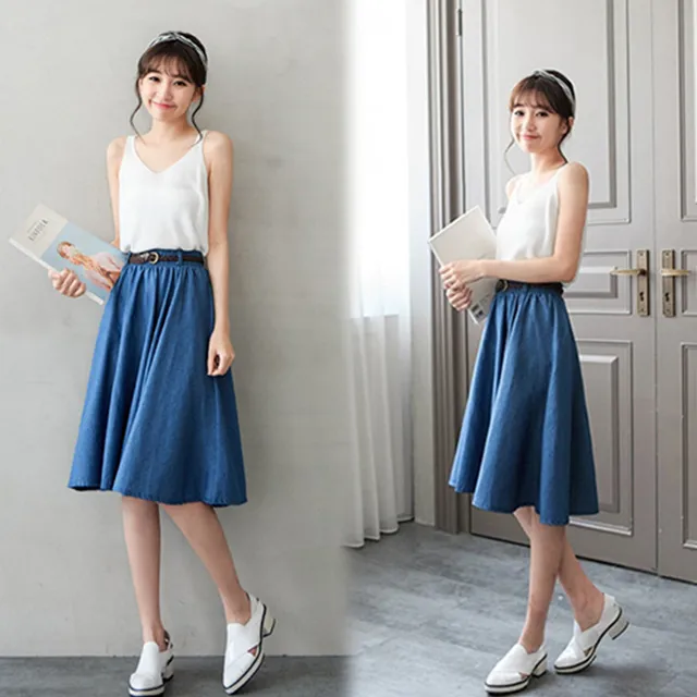 寬褲 現貨 寬褲裙 牛仔寬褲裙 鬆緊腰 棉質 iNio 衣著美學 CCW2054 歷史價格詳細信息