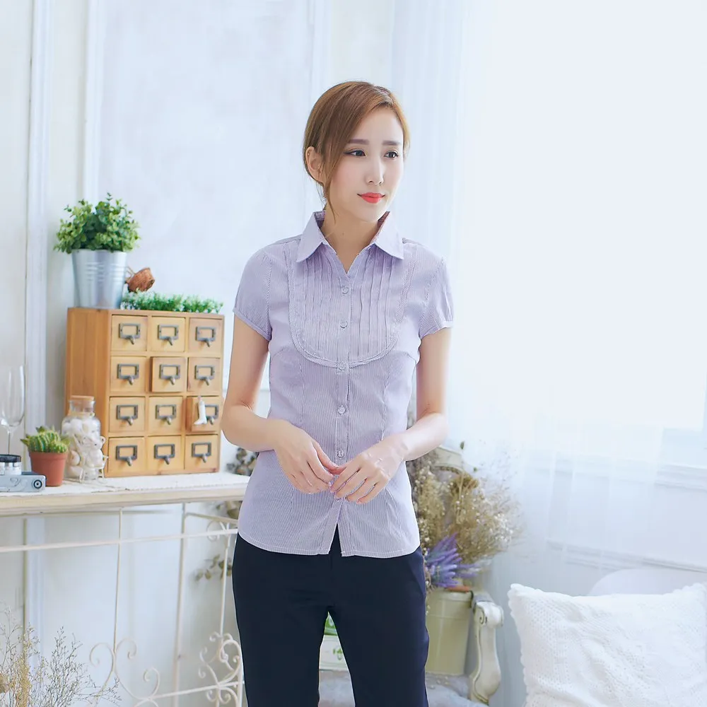 【EE-LADY】腰間抽皺條紋假二件七分袖襯衫 歷史價格詳細信息