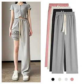 Akara 冰爽絲滑涼感牛仔綁帶寬管褲 歷史價格詳細信息