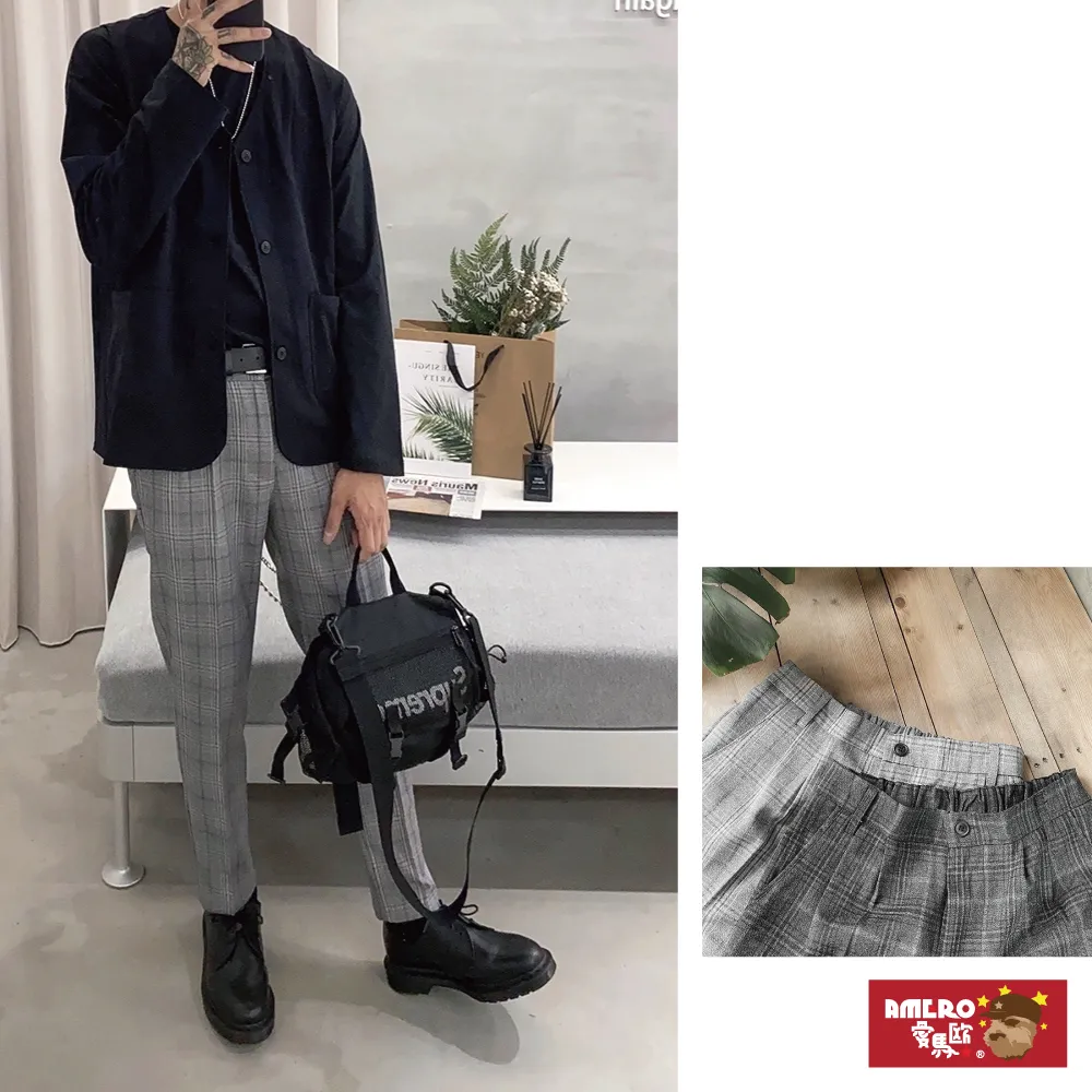 格紋 九分褲 硬挺 彈性布料 素色 休閒長褲 窄管 格子褲 潮流必備 買到賺到 (MYJY61)【FIZZE】 歷史價格詳細信息