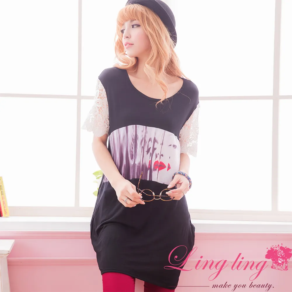 lingling中大尺碼 A1562-01名模氣息夢露剪影蕾絲接袖口袋長上衣(簡約灰) 歷史價格詳細信息