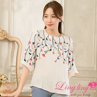 lingling中大尺碼 A4160-01低調奢華圓領袖口布蕾絲珠飾短袖上衣(低調深藍) 歷史價格詳細信息