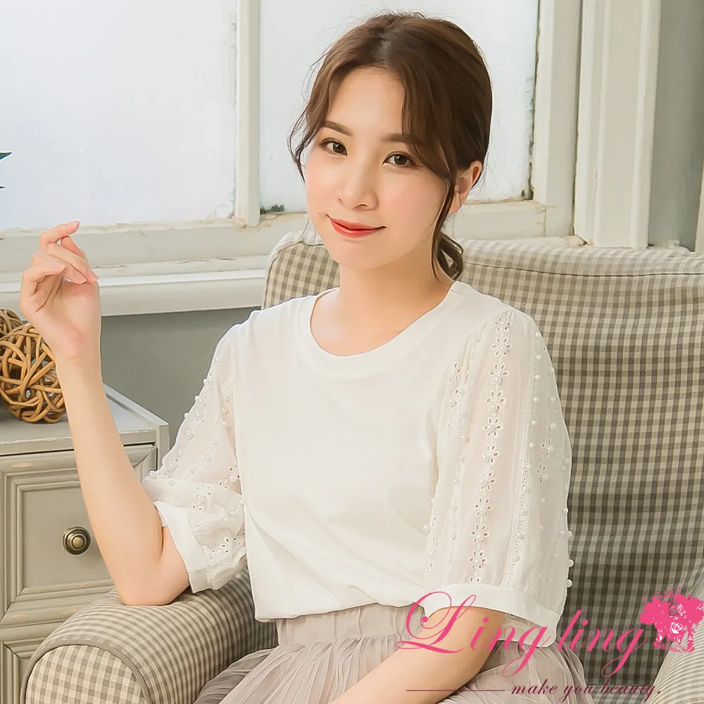 lingling中大尺碼 A4231-01唯美純色不規則雙層次開衩下擺短袖上衣(質感墨綠) 歷史價格詳細信息