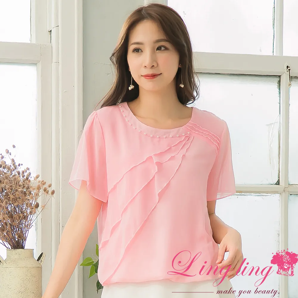 lingling中大尺碼 A4374-02優雅正反兩穿花朵蕾絲腰鬆緊百摺網紗長裙(優雅淺咖) 歷史價格詳細信息