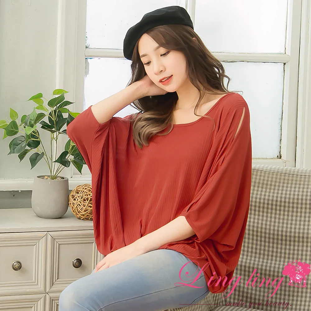 lingling中大尺碼 A4188-01極簡推薦圓領無肩線左肩五釦打摺袖下擺單抓皺帶繩抽短袖上衣(簡單藍) 歷史價格詳細信息