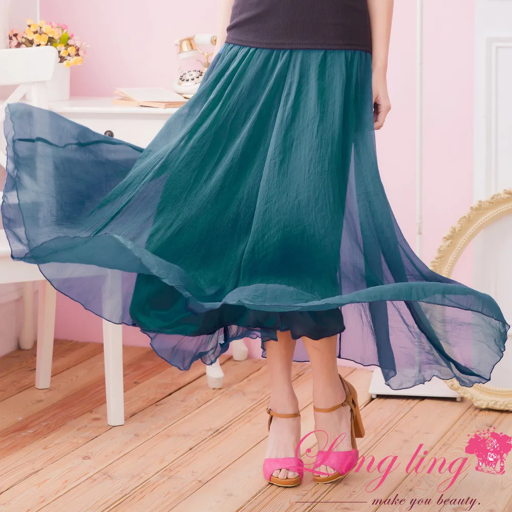 lingling中大尺碼 A1620-05飄柔著感文青女神竹節雪紡紗長裙(童話粉紅) 歷史價格詳細信息