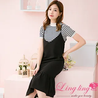 lingling中大尺碼 A3823-02簡約百搭細條紋襯衫飾釦前短後長抓折收袖口短袖上衣(紅白條) 歷史價格詳細信息