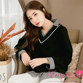 大尺碼-V領格子衫-藍/黑-66506 歷史價格詳細信息