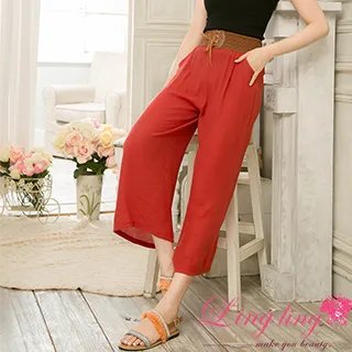 lingling中大尺碼 A4189-01夏日首選寬鬆腰鬆緊口袋短褲裙(牛仔深藍) 歷史價格詳細信息