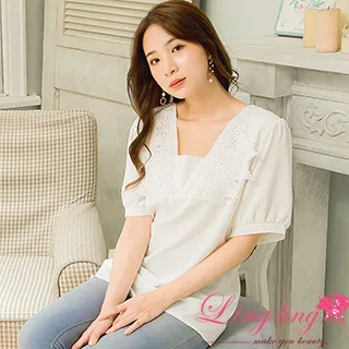 【lingling】V領口荷葉設計綁帶荷葉袖口五分短袖上衣PA4131(共三色) 歷史價格詳細信息