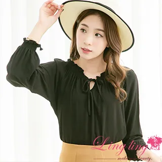 lingling A3919-03俏皮甜心露肩翻領綁結上衣(清新白) 歷史價格詳細信息