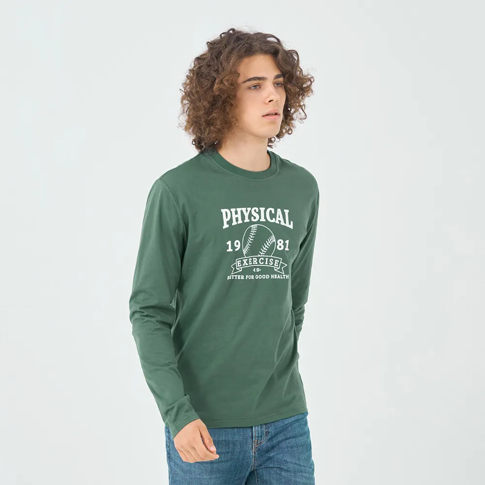 GIORDANO 男裝印花長袖上衣 NEVER GIVE UP-多色任選 歷史價格詳細信息