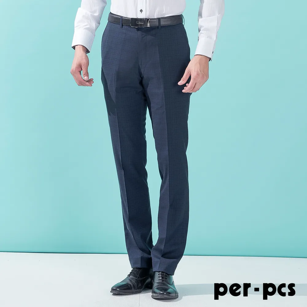 【per-pcs】低調品味羊毛合身平面西褲_深藍格(717103) 歷史價格詳細信息
