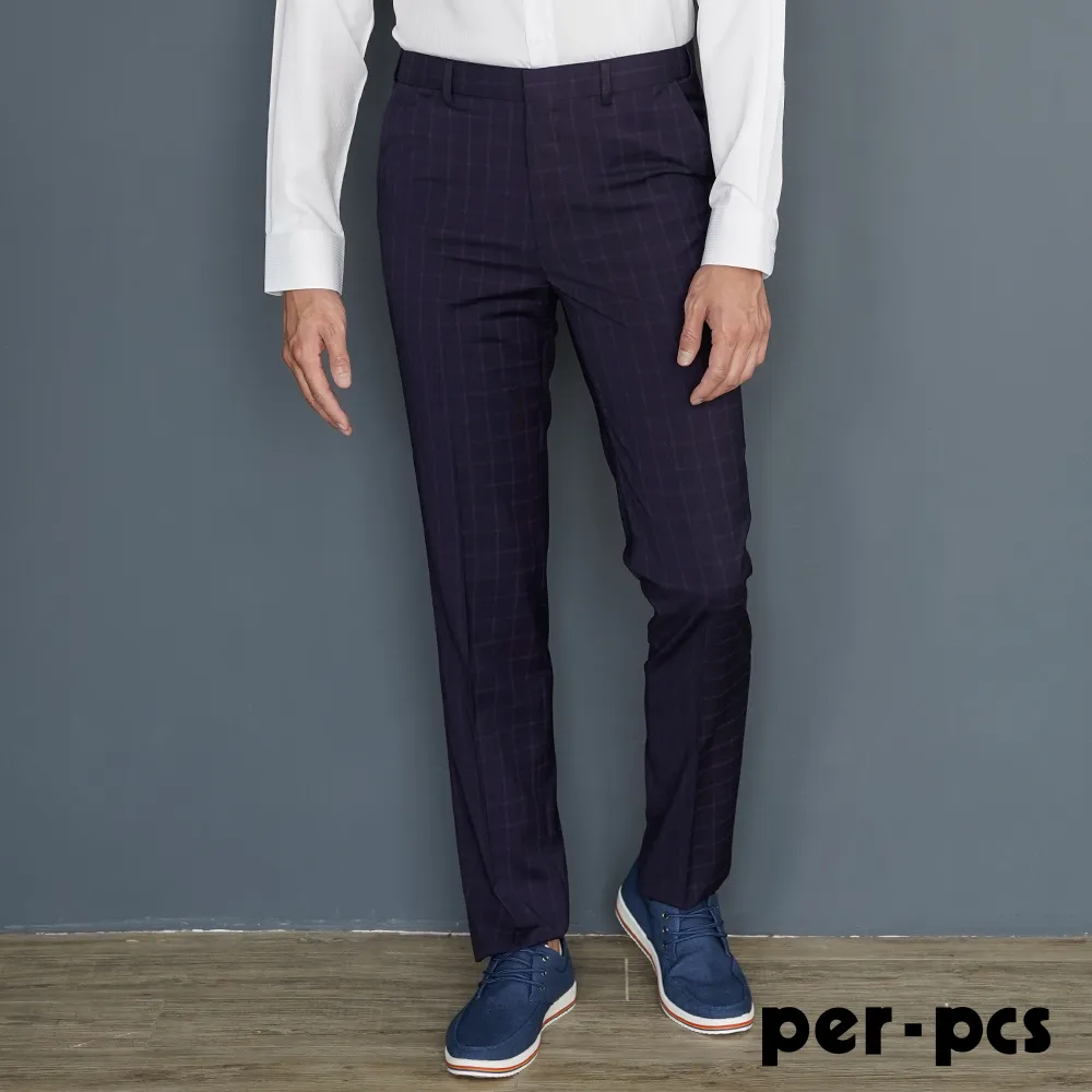 【per-pcs】都會摩登窗格紋合身平面西褲_黑色(PNS110) 歷史價格詳細信息