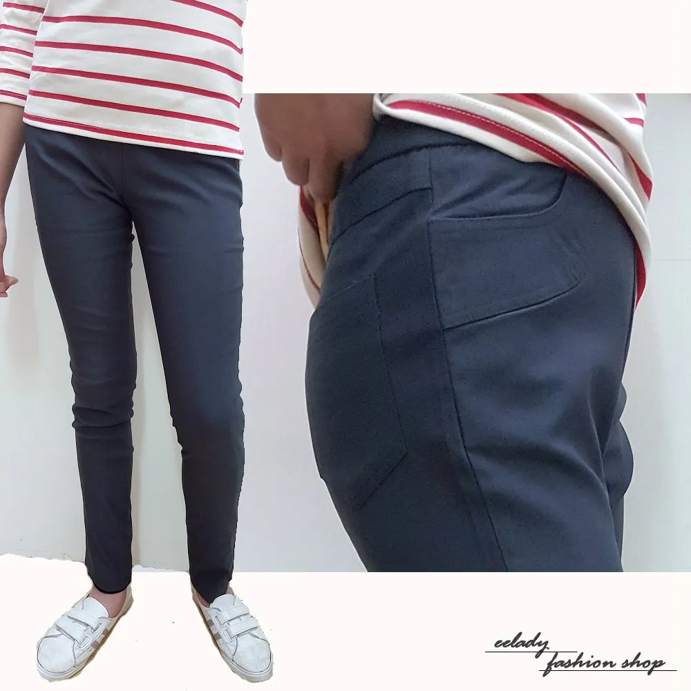【EE-LADY】鬆緊褲頭斜口袋彈性窄管褲(二色) 歷史價格詳細信息