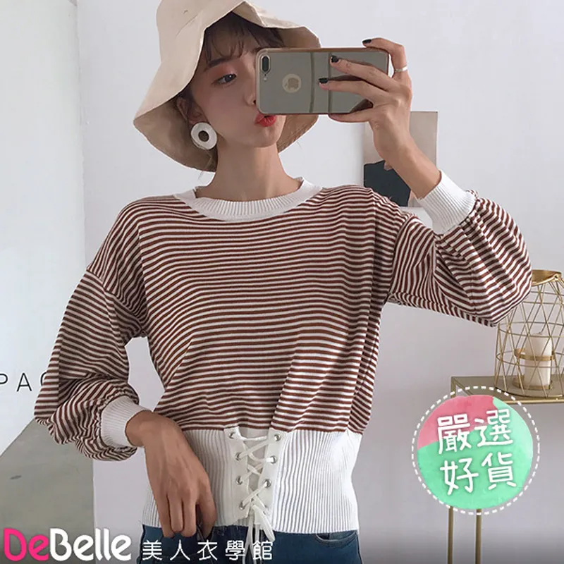 《DeBelle美人衣學館》秋款寬鬆撞色圓領拼接百褶蕾絲長袖雪紡衫 歷史價格詳細信息