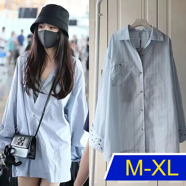 【韓國K.W.】KM2750秋冬現貨新品-素色及直條搖曳生姿襯衫外套上衣(防曬/長袖襯衫/長袖上衣) 歷史價格詳細信息