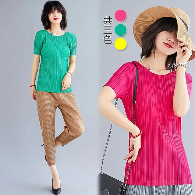 【韓國K.W.-歐美】KSN2680桃情誘香壓褶風格上衣(設計師款 褶衣 雪紡 亞麻 小香風) 歷史價格詳細信息