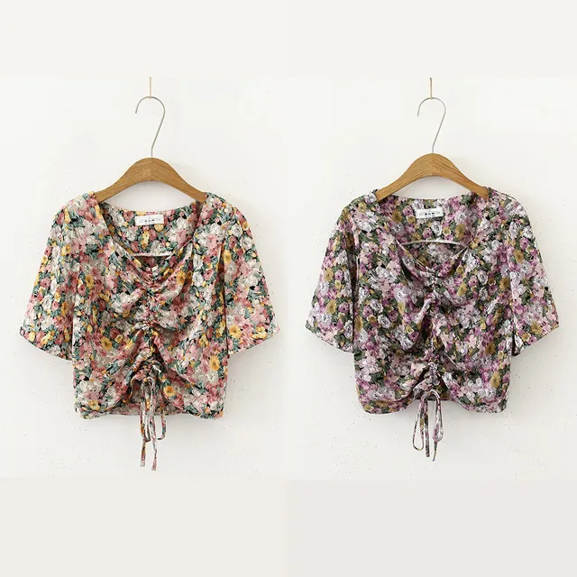 【韓國K.W.】KN2369Sale名媛甜美印花叢林氛圍上衣(韓國K.W./上衣/現貨) 歷史價格詳細信息