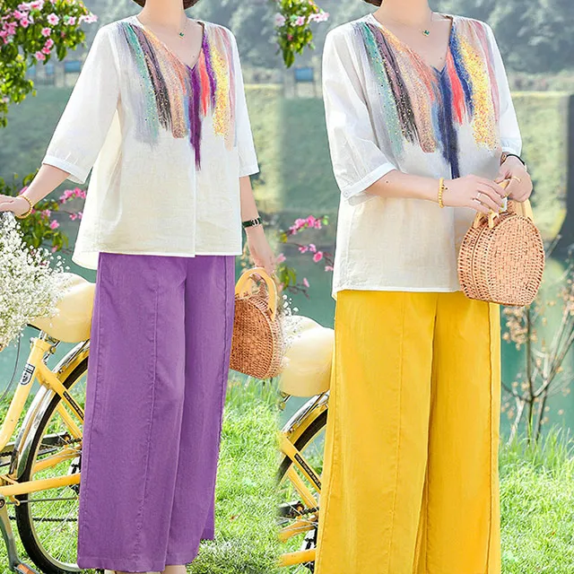 【韓國K.W.】KQN3963韓國棉稠顯瘦藍底花短袖套裝(涼感/外出套裝/短袖) 歷史價格詳細信息