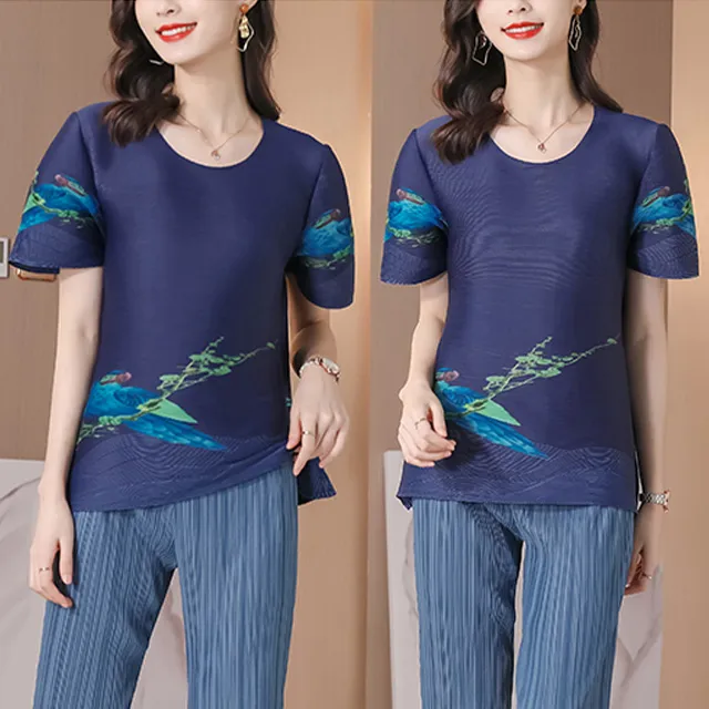 歐貨三宅褶皺半身裙女2024夏季新款高腰顯瘦一步裙印花開叉包臀裙 A字裙 過膝長裙A88103 歷史價格詳細信息