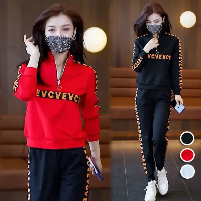 【韓國K.W.】KQM3992現貨韓國秋冬典雅淘氣長袖運動套裝(休閒/長褲/秋裝/新品) 歷史價格詳細信息