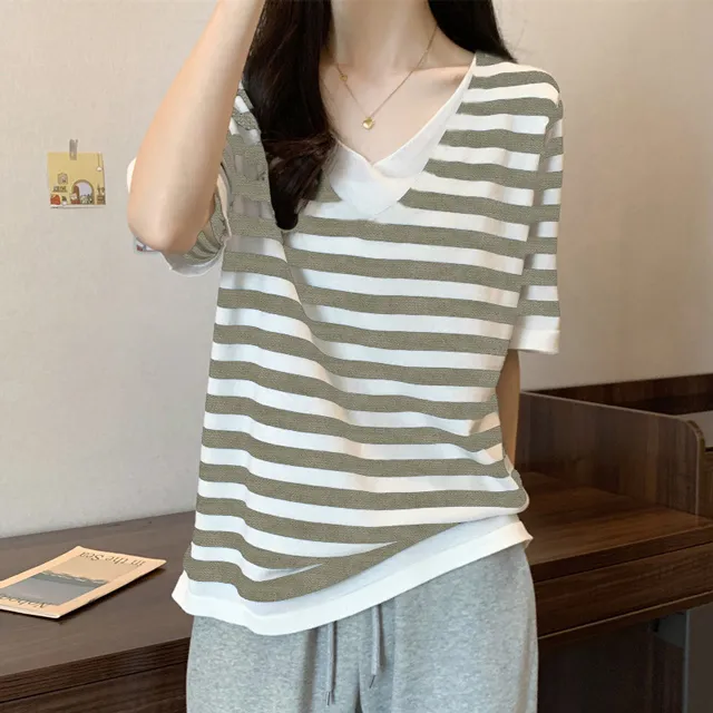 韓國條紋針織開衫毛衣外套女2023早秋新款寬鬆翻領外穿短款上衣 歷史價格詳細信息