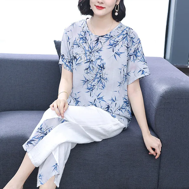 【韓國K.W.】KQN4140現貨天絲亞麻立領V型拼接花卉套裝褲(套裝/褲裝/裙裝/居家/休閒) 歷史價格詳細信息