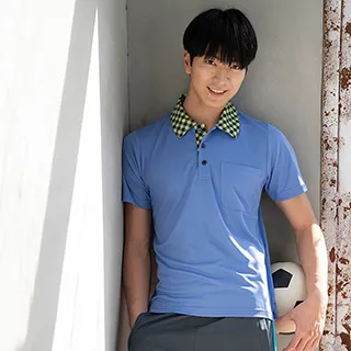 【LEIDOOE】格紋領假兩件男版短袖POLO衫-藍色(16510) 歷史價格詳細信息