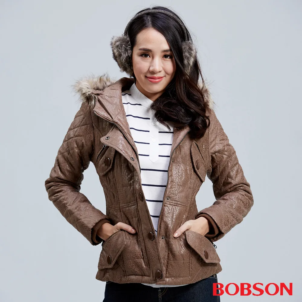 【BOBSON】女款燙金仿麂皮鋪棉外套(卡其34117-72) 歷史價格詳細信息