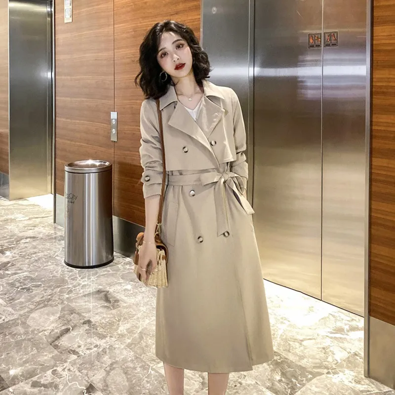 風衣大衣長款外套-雙排扣修身繫帶高腰女外套3色73yt15【巴黎精品】 歷史價格詳細信息