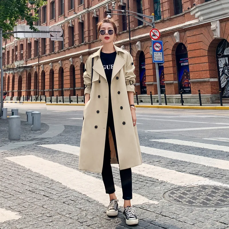 風衣大衣長款外套-雙排扣修身繫帶高腰女外套3色73yt15【巴黎精品】 歷史價格詳細信息