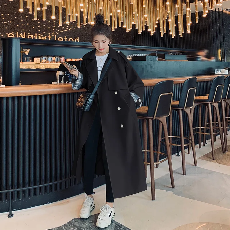 風衣大衣長版外套-寬鬆經典雙排扣繫帶女外套2色73yt23【巴黎精品】 歷史價格詳細信息