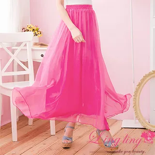 lingling A1620-07飄柔著感文青女神竹節雪紡紗長裙(復古酒紅) 歷史價格詳細信息