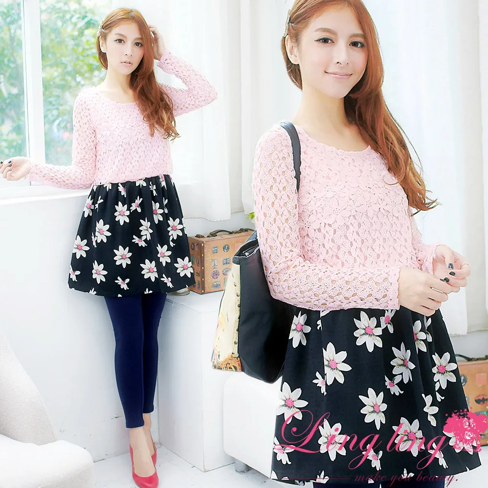 lingling A1846-02簡時尚圓領坑條針織長上衣(極簡黑) 歷史價格詳細信息