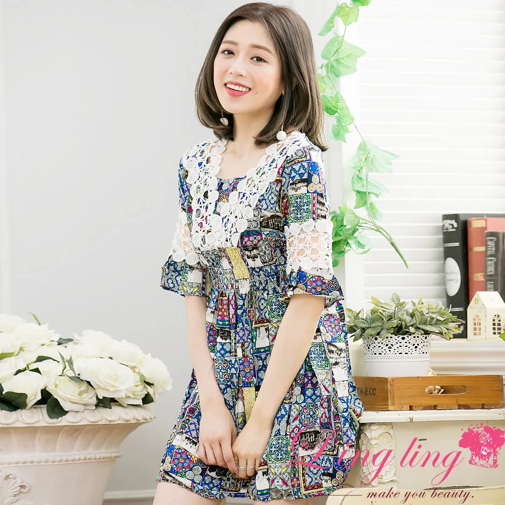 lingling A3349-02時尚巧思玫瑰刺繡皺感紗背心小洋裝(亮粉橘) 歷史價格詳細信息