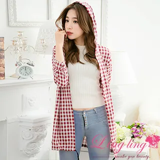 lingling A3921-02日系甜美格紋荷葉領袖綁蝶結全開釦上衣(棗紅白格) 歷史價格詳細信息