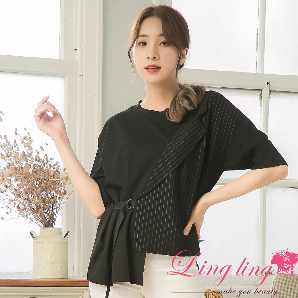 lingling中大尺碼 A4196-01俐落純色無肩線抓皺五分連袖上衣(純淨白) 歷史價格詳細信息