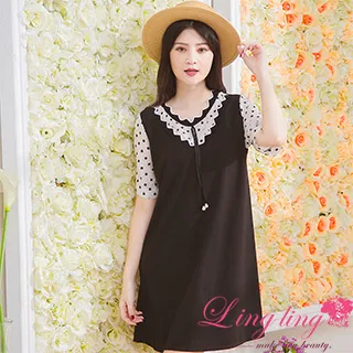 【lingling】條紋點點領口蝶結襯衫短袖上衣PA3719-共三色可選(女裝/上衣/襯衫/女上衣) 歷史價格詳細信息